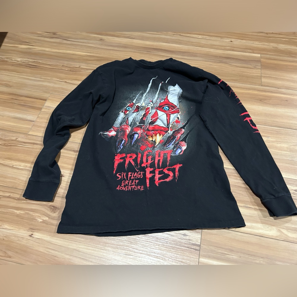 Six Flags Fright Fest Clown Black Long Sleeve Shirt Size Medium